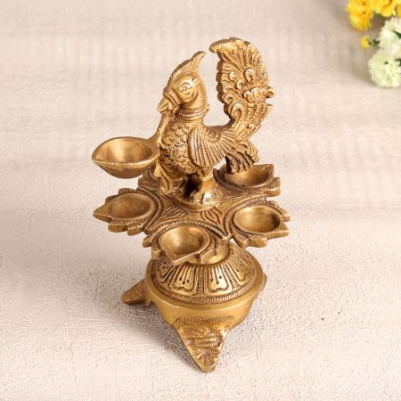 Golden Brass Peacock Oil Lamp for Home Decoration