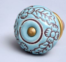 Sea Green Brown Leaf Flower Etched Ceramic Knob Online