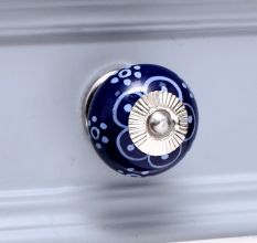 Navy Blue Floral Ceramic Cabinet Knob