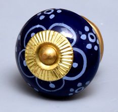 Navy Blue Floral Ceramic Cabinet Knob