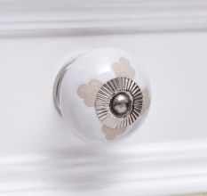 White Etched Ceramic Knob 49