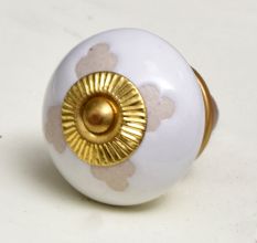 White Etched Ceramic Knob 49