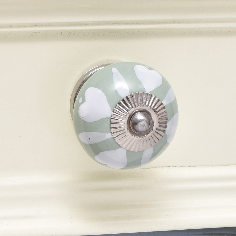 Sage Green Heart Ceramic Floral Cabinet Knobs Online