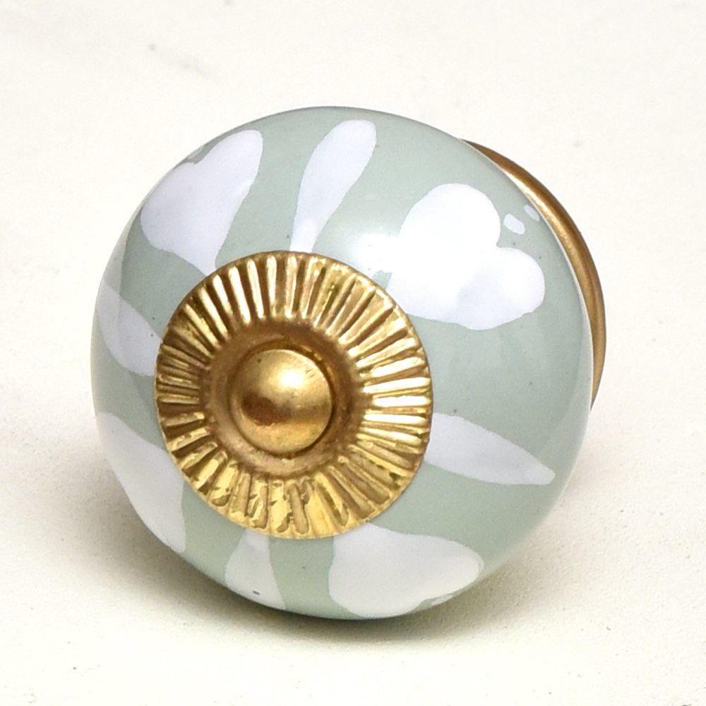 Sage Green Heart Ceramic Floral Cabinet Knobs Online