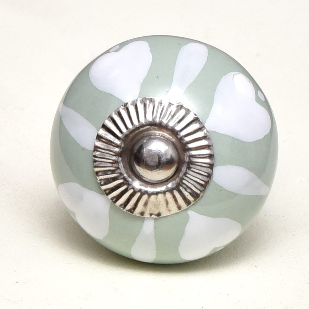 Sage Green Heart Ceramic Floral Cabinet Knobs Online