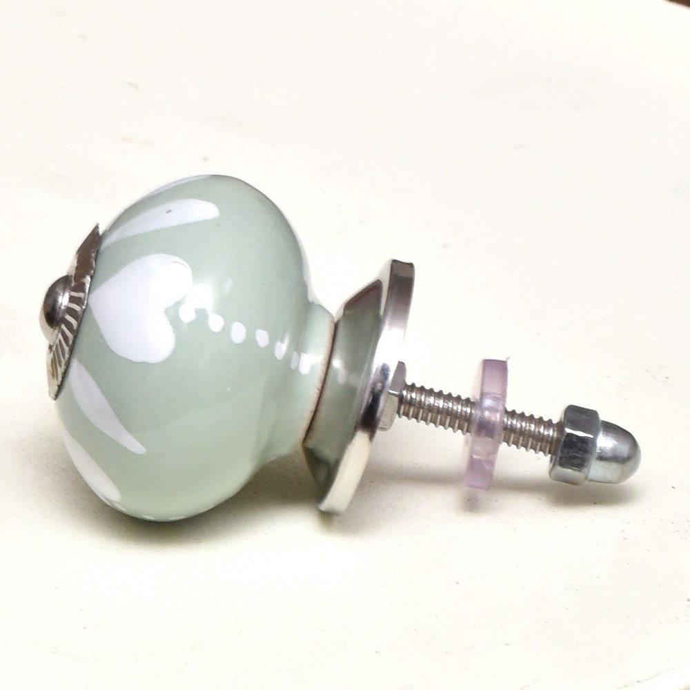 Sage Green Heart Ceramic Floral Cabinet Knobs Online