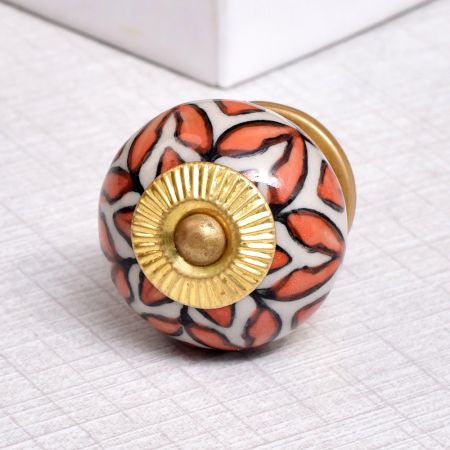 Handmade Orange Floral Ceramic Knob