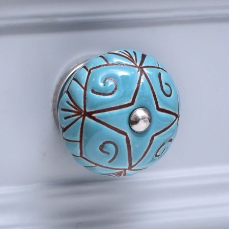 Sea Green Etched Ceramic Floral Dresser Knob Online