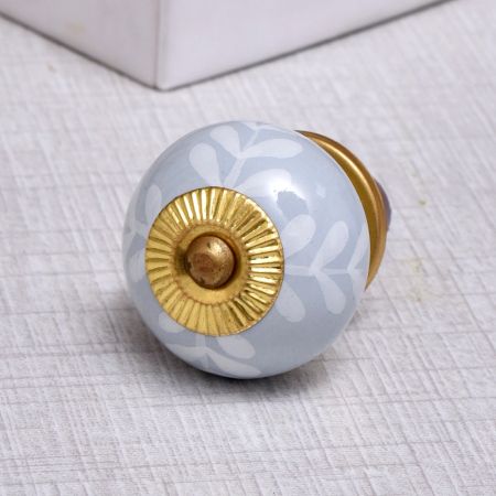 Grey Leaf Ceramic Floral Drawer Knobs