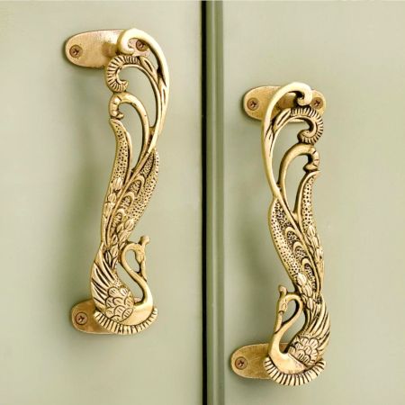 Brass Decorative Indian Peacock Door Handles(Set Of 2)