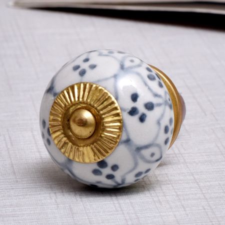 Grey Dotted Ceramic Floral Cabinet Knobs