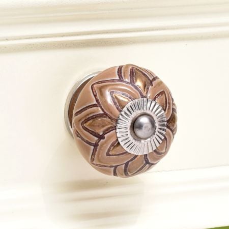 Golden Flower Ceramic Dresser Knob