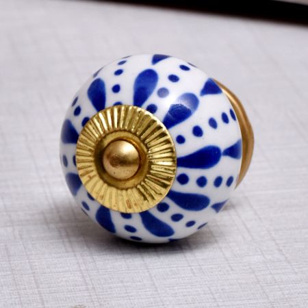 White & Blue Ceramic Floral Knob
