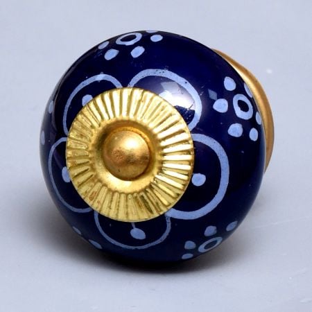 Navy Blue Floral Ceramic Cabinet Knob