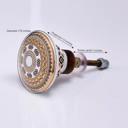 Golden Wheel Pattern Flat Ceramic Cabinet Knob