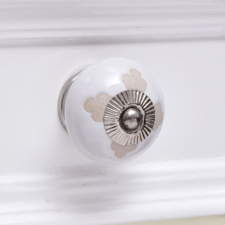 White Etched Ceramic Knob 49