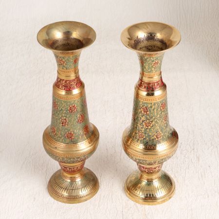 Red and Green Enamel Work Brass Flower Pot for Decoration