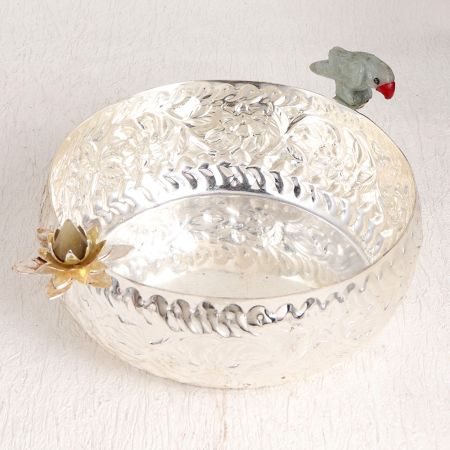 Silver Finish Engraved Bowl Made of Premium White Metal