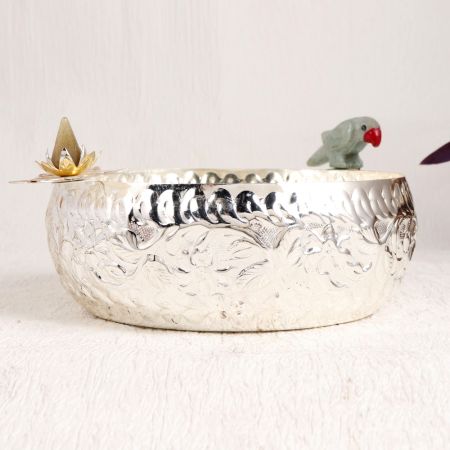 Silver Finish Engraved Bowl Made of Premium White Metal