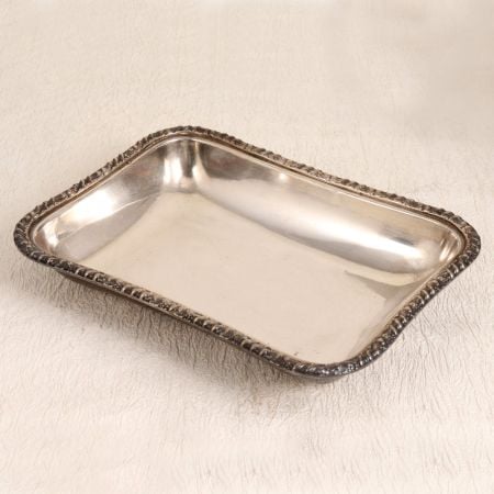 Vintage Rectangle Shaped White Metal Food Tray for Decor
