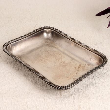 Vintage Handmade White Metal Food Tray in Rectangle Shape