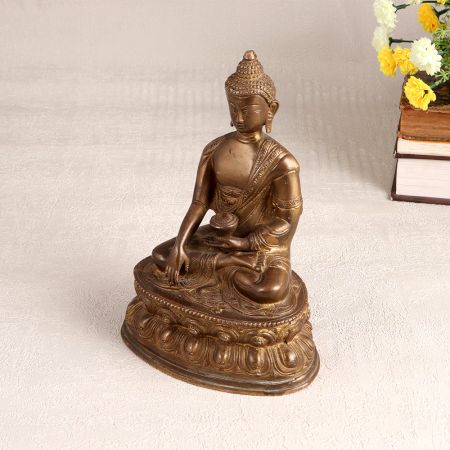 Handmade Antique Brown Lord Buddha Statue Made of Brass
