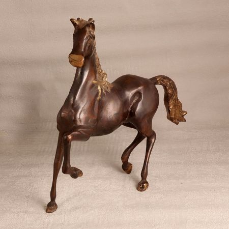 Handcrafted Elegant Brown Horse Statue Made of Brass