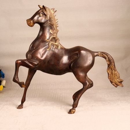 Handcrafted Elegant Brown Horse Statue Made of Brass
