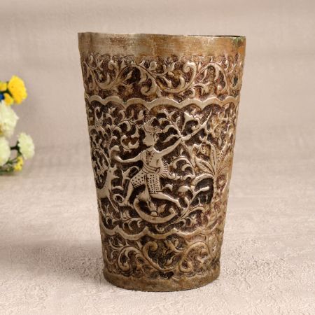 Vintage Finest Brass Glass with Intricate Carving