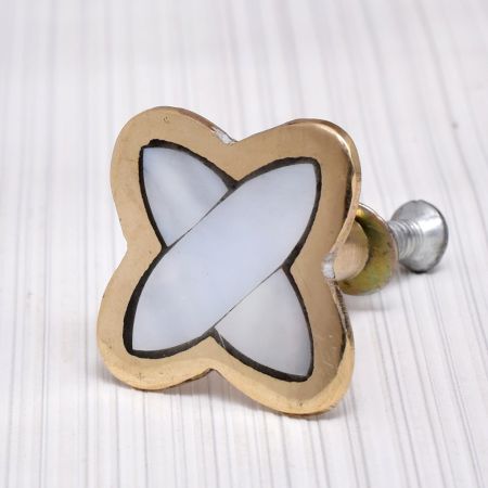 Golden and White Mother of Pearl Knob for Cupboard