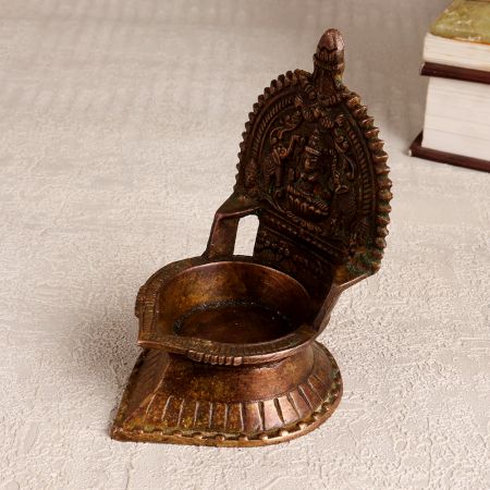 Elegant Brown Gajalaxmi Oil Lamp Made of Finest Brass