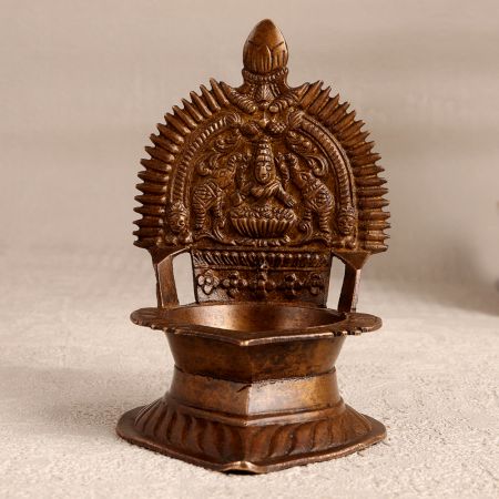 Handcrafted Vintage Brass Gajlaxmi Oil Lamp for Home Decor