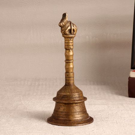 Elegant Brown Brass Bell with Nandi Handle for Prayer