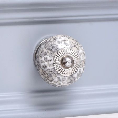 White Floral Crackle Cabinet Ceramic Knob