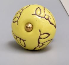 Calla Lily Brown Etched Ceramic Floral Cabinet Knob