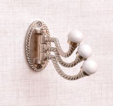3 in 1 Silver Metal and Porcelain Wall Hooks