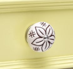 Cream Etched Floral Ceramic Dresser Knob