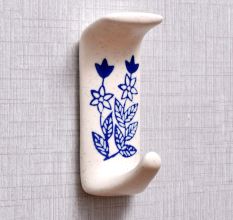 Ceramic Blue Floral Sticky Hook for Wall