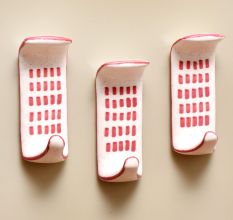 Pack of 3 Ceramic Red Check Adhesive Hooks for Painted Walls