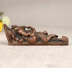 Handmade Copper Lord Ganesha Statue in Sleeping Position