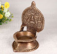 Elegant Brown Gajalakshmi Brass Oil Lamp in South Indian Art