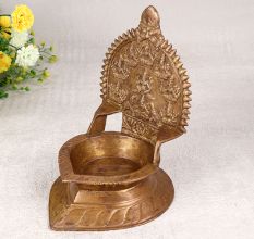 Decorative Finest Brass Gajalaxmi Oil Lamp in Brown Finish
