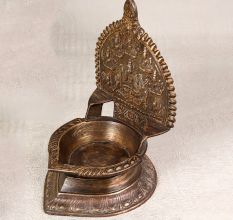 Vintage South Indian Brass Gajalakshmi Oil Lamp for Decor