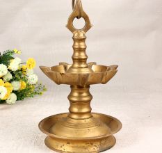 Handcrafted Finest Brass Hanging Oil Lamp for Temple