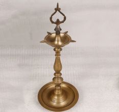 Elegant Brown Brass Oil Lamp from South India for Decor