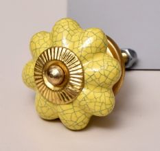 Yellow Crackle Ceramic Wardrobe Knob