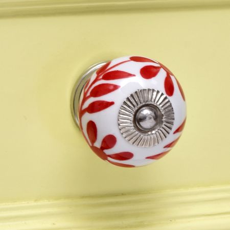 Red Leaf Floral Ceramic Knob