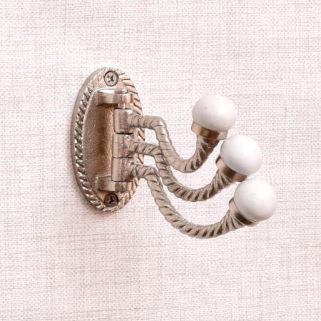 3 in 1 Silver Metal and Porcelain Wall Hooks