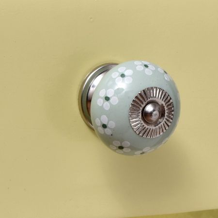 Sage Green And White Tiny Flower Ceramic Drawer Knob Online