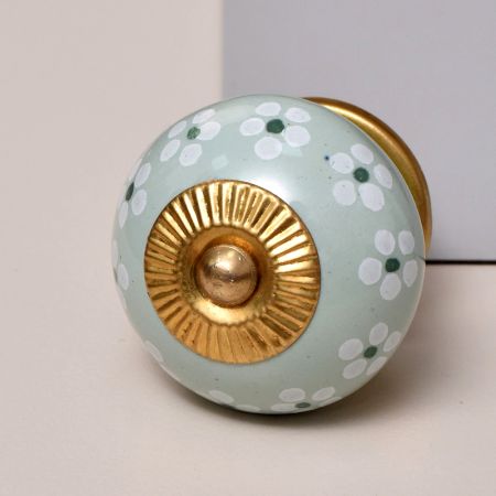 Sage Green And White Tiny Flower Ceramic Drawer Knob Online